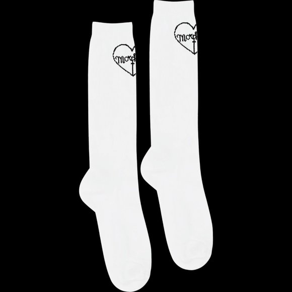 Morph8ne Goth Punk School Girl Heart White Logo High Knee Socks - Picture 3 of 4